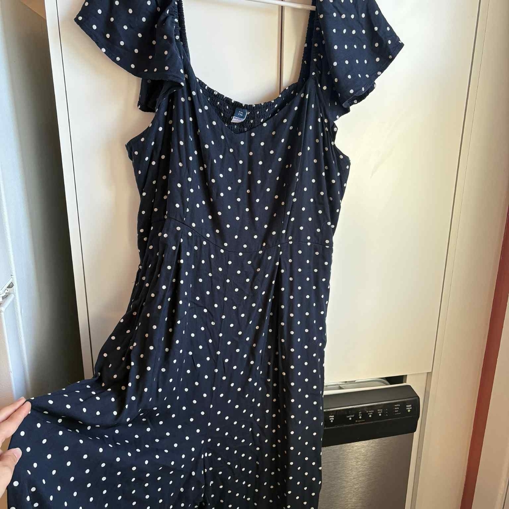 Elegant Navy Asymmetrical Polka Dot Dress